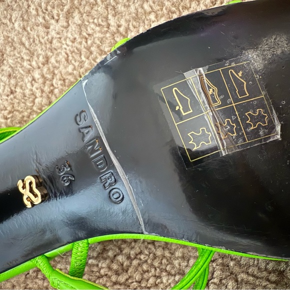NEW Sandro Paris Strapped Leather Sandals Faye Neon Green Heels - Picture 7 of 9